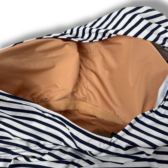 J Crew One Shoulder One Piece‎ Swimsuit Womens Plus 22 Navy White Stripe - Picture 4 of 7